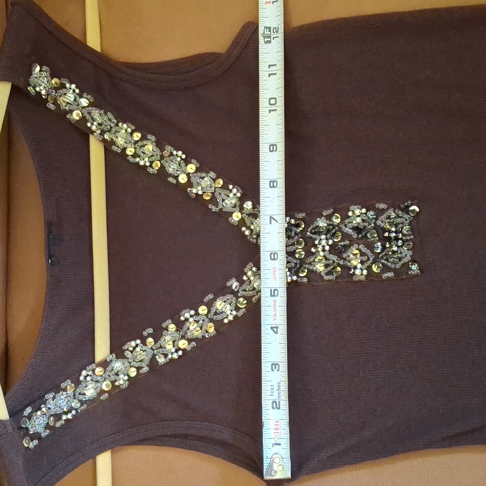 Embellished Deep Chocolate Sleeveless Top - Picture 5 of 6